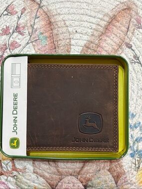 John Deere Brown Leather Money Clip Wallet with Embossed Logo